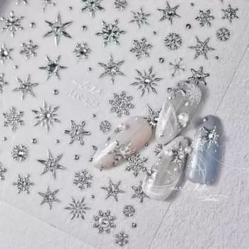 Лазерная рождественско-зимняя снежинка, блестящие стразы, 5D рельефный рельеф, самоклеящаяся наклейка для украшения ногтей, 3D наклейка для маникюра