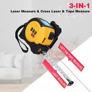 Лазерная рулетка 3в1 Лазерный измерительный уровень Лазерная рулетка 5м с Пифагором, Площадь, 5m+40m жёлтый