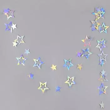Лазерная Серебряная Бумага Звезда Гирлянда Баннер С Днем Рождения Украшения Для Девочек Мальчиков Baby Shower Свадьба Рождественский Настенный Декор