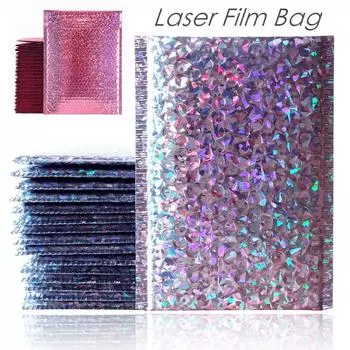 Лазерная серебряная упаковка для отправки почтовая пузырчатая упаковка золотая фольга пластиковый конверт с подкладкой подарочный пакет почтовый конверт сумка 8x8cm-10pcs серебряный