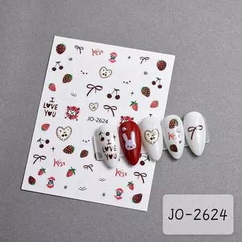Лазерная вишня клубника бант любовь сердце цветок тисненый рельеф самоклеящаяся наклейка для дизайна ногтей 3D маникюр украшение наклейка