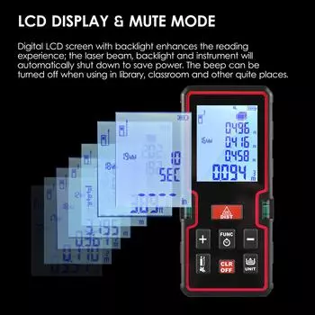 Лазерный дальномер 100 м, ЖК-цифровой лазерный дальномер, мини-дальномер, расстояние/площадь/объем/ with Dual Level Bubble чёрный