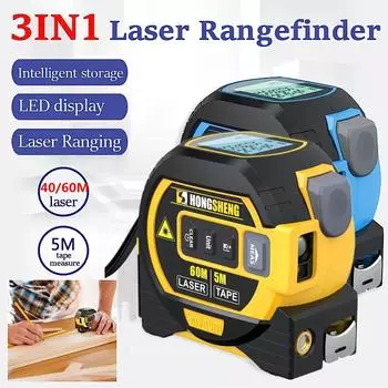 Лазерный дальномер 3 в 1, рулетка 5 м, ЖК-дисплей, высокоточный дальномер с подсветкой 40m/1574.8in laser синий