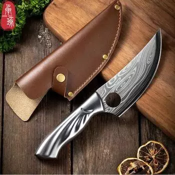 Лазерный дамасский узор, кухонный нож из нержавеющей стали для обвалки, кованый нож для обвалки, маленький нож для мяса, абордаж with cover