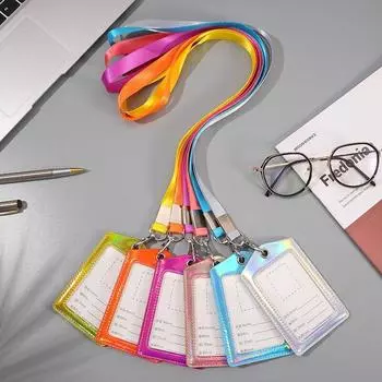 Лазерный держатель для карт из искусственной кожи Офисный рабочий бейдж Чехол для карты Обложка для кредитной карты Студенческая карта кампуса Держатель для автобусной карты со шнурком