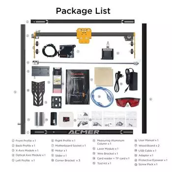 Лазерный гравер ACMER P1 S Pro, точность гравировки 0,01 с фиксированным фокусом, мощность лазера 6 Вт, четыре колеса UK Plug чёрный