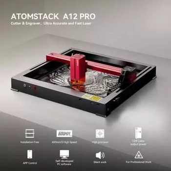 Лазерный гравер ATOMSTACK A12Pro, мощность лазера 12 Вт, область гравировки 370x310 мм, возможность расширения и бесплатная установка, гравировка, резка, своими руками GERMANY