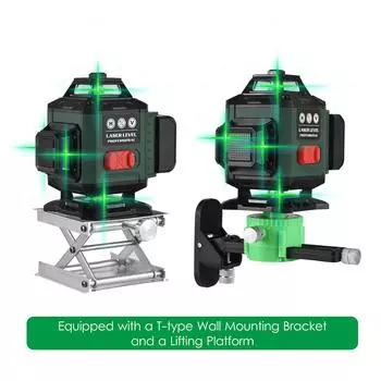 Лазерный измеритель уровня Многофункциональный 4*360 градусов 16 линий Лазерный уровень 3 градуса Самовыравнивающийся инструмент для выравнивания Зеленый EU Plug армия зеленый