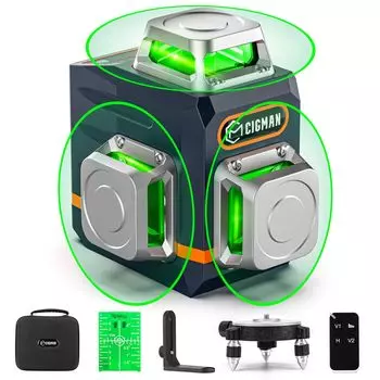 Лазерный маркер CIGMAN, зеленый лазерный уровень, рабочий диапазон 30 м, магнитная вращающаяся стойка, пульт дистанционного управления с зарядным кабелем 3x360°, тип C (CM701)