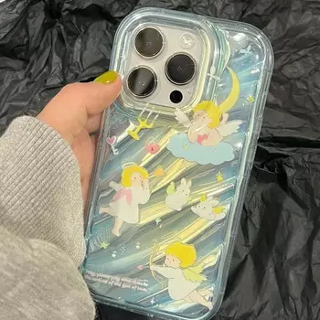 Лазерный милый ангел, любовь, звезды, кролик, мультяшный волнистый нескользящий чехол для телефона для Iphone 11 12 Promax 13 14 Pro Max, задняя крышка Fundas For iphone 12promax