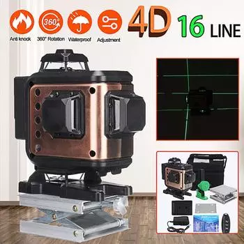 Лазерный уровень 16 линий Nivel Laser Устройство для выравнивания Лазерный уровень с зеленым лучом Самовыравнивающийся 4D 360° Горизонтальный Вертикальный Измерительный инструмент 12 Lines
