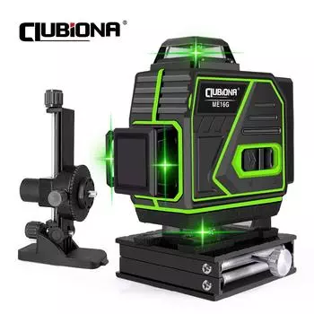 Лазерный уровень Clubiona 4D, 16 линий, 1 шт. или 2 шт., литий-ионный аккумулятор, дистанционный приемник с импульсным режимом, супер мощный профессиональный лазер с зеленым лучом