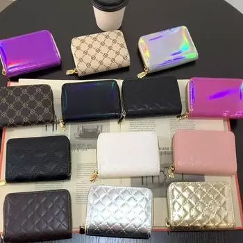 Лазерный золотой и серебряный встроенный изысканный высококачественный компактный мини-милый маленький держатель для карт на молнии кошелек для монет