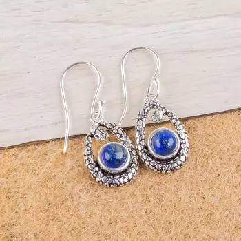 Лазурит Драгоценный камень 925 Стерлинговое серебро Ювелирные изделия Висячие/Подвесные серьги 1.38 CE-3-22