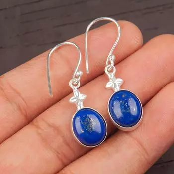 Лазурит Драгоценный камень 925 Стерлинговое серебро Прекрасные ювелирные изделия Серьги 1,30 Для жены EE-6-23