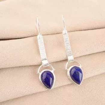 Лазурит Драгоценный камень 925 Стерлинговое серебро Ручной работы Серьги 2,3 Новогодний подарок EE-166-20