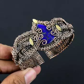 Лазурит, драгоценный камень, медная проволока ручной работы, ювелирные изделия, регулируемый браслет для женщин Adjustable синий