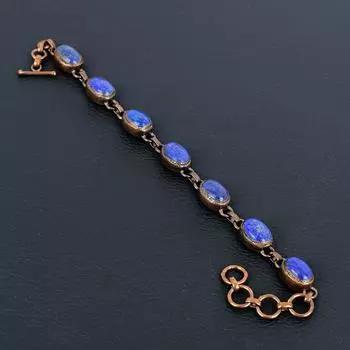 Лазурит, драгоценный камень, медный браслет ручной работы, гальванопластика, дизайнерский ювелирный браслет для сестры 8 Inches With Adjustable синий