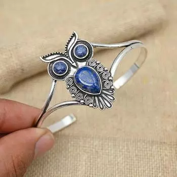 Лазурит Драгоценный камень Твердый 925 Серебряный ремешок-манжета Браслет ручной работы Ювелирные изделия Регулируемый подарок 8 Inches синий