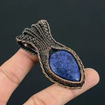 Лазуритовый драгоценный камень ручной работы из медной проволоки, подвеска для женщин 2.76 Inches синий