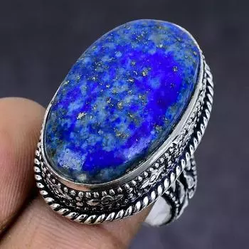 Лазуритовый драгоценный камень ручной работы из стерлингового серебра 925 пробы, подарочное ювелирное кольцо, размер 8 A1c80