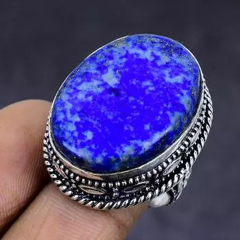 Лазуритовый драгоценный камень ручной работы из стерлингового серебра 925 пробы, подарочное ювелирное кольцо, размер 7 d1s58