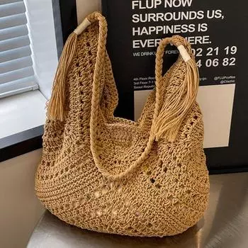 Lazy Bag женская летняя трикотажная хлопковая нить пляжная сумка через плечо большой вместимости сумка для поездок на работу бежевый