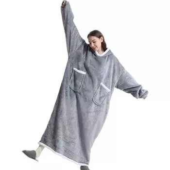 Флисовая куртка с капюшоном Lazy Blanket, утолщенное одеяло для телевизора Lazy Blanket, одеяло для телевизора, одежда для сна с капюшоном из полиэстерового материала 80x145cm синий