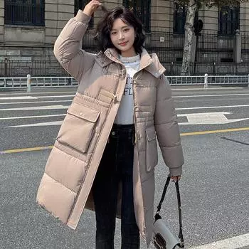 Легкий пух хлопковая одежда женская средняя и длинная выше колена модная иностранная зимняя женская куртка M