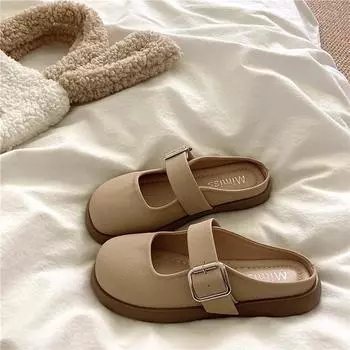 Lazy evening breeze~! Soft stepping on shit Mary Jane sandals women s summer ins wear breathable bag head cool slippers 35