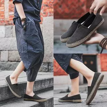 Lazy Flats Moccasins Shoes Мужские плоские холщовые мокасины из конопли Мокасины для вождения Большие размеры 44 чёрный