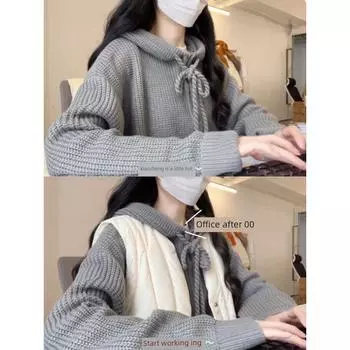 Lazy Hooded Loose Soft Glutinous Half Zipper Outerwear Sweater Grey M [Suggested 45.00 kg-52.50 kg]]