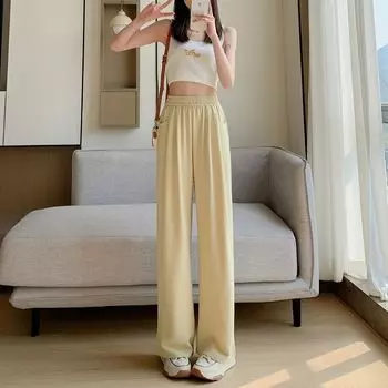 Lazy Ice Silk Thin Section Japanese Style Drape Casual Loose Pants Milk apricot M