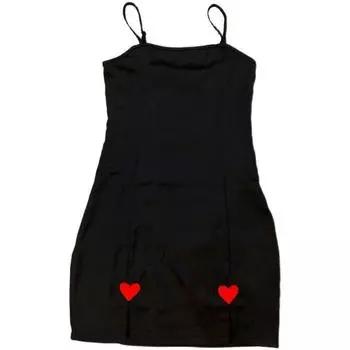 Lazy Oaf Черная Модная Сексуальная Юбка на Подтяжках с Сердечками, Стройнящая Black 10