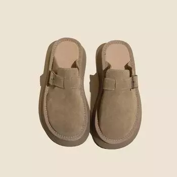 Lazy Shoes женские бархатные 2024 новые ретро тапочки на толстой подошве женские туфли Baotou на открытом воздухе 35 коричневый