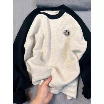Lazy Soft Glutinous Loose Chic Chic Pullover Sweater Apricot color L Recommended 52.50 kg-57.50 kg