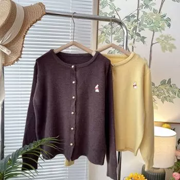 Lazy Style Knitted Cardigan Women s Autumn and Winter Japanese Retro College Style Short Sweater Jacket S чёрный