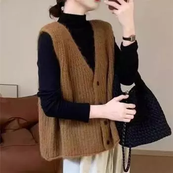 Lazy Style Loose Sweater Vest Autumn Women s Korean Version of The Wild Stacked Sleeveless Top M
