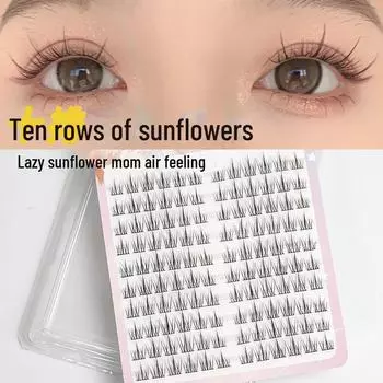 Lazy Trilogy: Natural Sunflower Eyelashes - 10 Rows of Large Capacity, Segmented, Super Thin Stem False Eyelashes for Novices