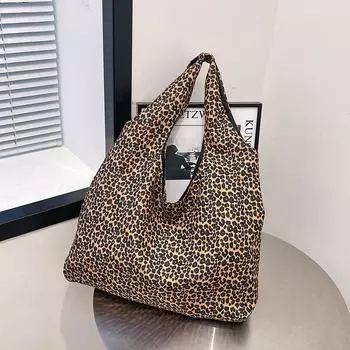 Lazy Wind Большая вместительная сумка с леопардовым принтом для женщин, осенне-зимняя, универсальная, портативная, повседневная, ручная сумка через плечо 51*2*43 белый