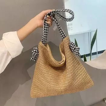 Lazy wind large capacity straw woven bag women s autumn 2025 new seaside vacation woven bag versatile shoulder armpit коричневый