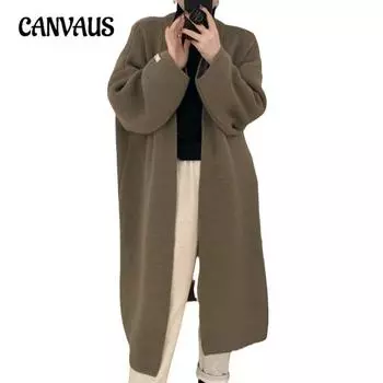 Lazy Wind средней длины свитер большого размера женская куртка осень-зима Advanced Sense of Knee свободный утолщенный вязаный кардиган One size абрикосовый