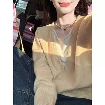 Lazy Yellow Collar Sweater Stylish Niche Style Fake Two-Piece Yellow M