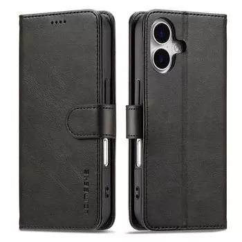 LC.IMEEKE Чехол для iPhone 17 из ПУ кожи с текстурой теленка, подставка, кошелек, чехол для телефона Black