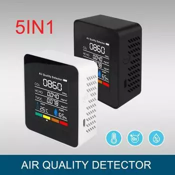 LCD 5 в 1 цифровой монитор качества воздуха CO2 HCHO TVOC монитор температуры и влажности тестер детектор углекислого газа перезаряжаемый белый