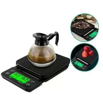 LCD 5kg Electronic Drip Coffee Scale High Precision Measurement Digital Display Timer Portable Kitchen Scale Coffee Weight Tool чёрный