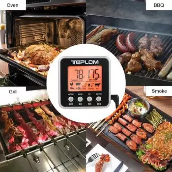 LCD Backlight Display Thermomet With Timer Meat Probe BBQ Kitchen Cooking Food Kitchen Tools Digital Meat Thermometer чёрный