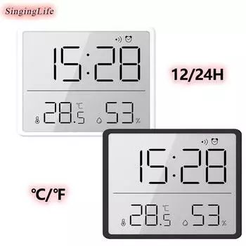LCD Digital Alarm Clock Large Screen Temperature/Date/Humidity Display Clocks 12/24H Electronic Alarm Clock for Living Room белый
