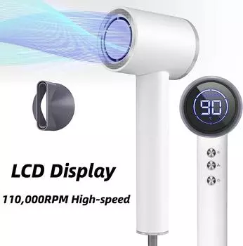 LCD Display Hair Dryer 110,000RPM Strong wind High-speed Blow Dryer for Fast Dry Negative Ionic Professional Hair Dryer UK