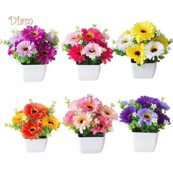 LCP искусственный цветок хризантемы гипсофилы деревянный горшок бонсай сад домашний декор кларет